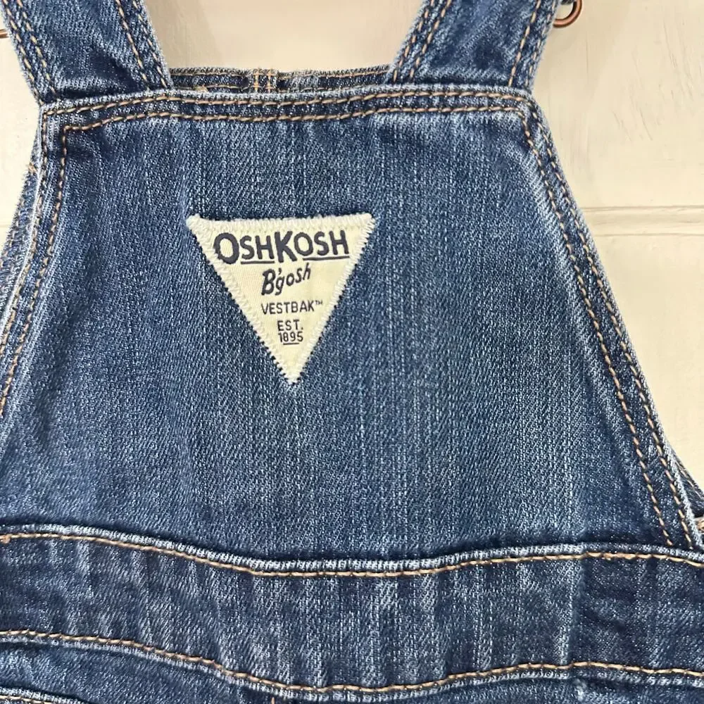 Oshkosh B'gosh Vestbak Overalls Floral Trim Baby Girl 6 Months Pockets Jean Blue